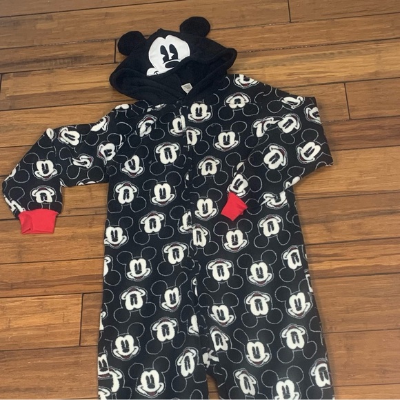 Disney Mickey Mouse One Piece Fleece Pajama With Hoodie & Ears Adults Size Large - Picture 2 of 9